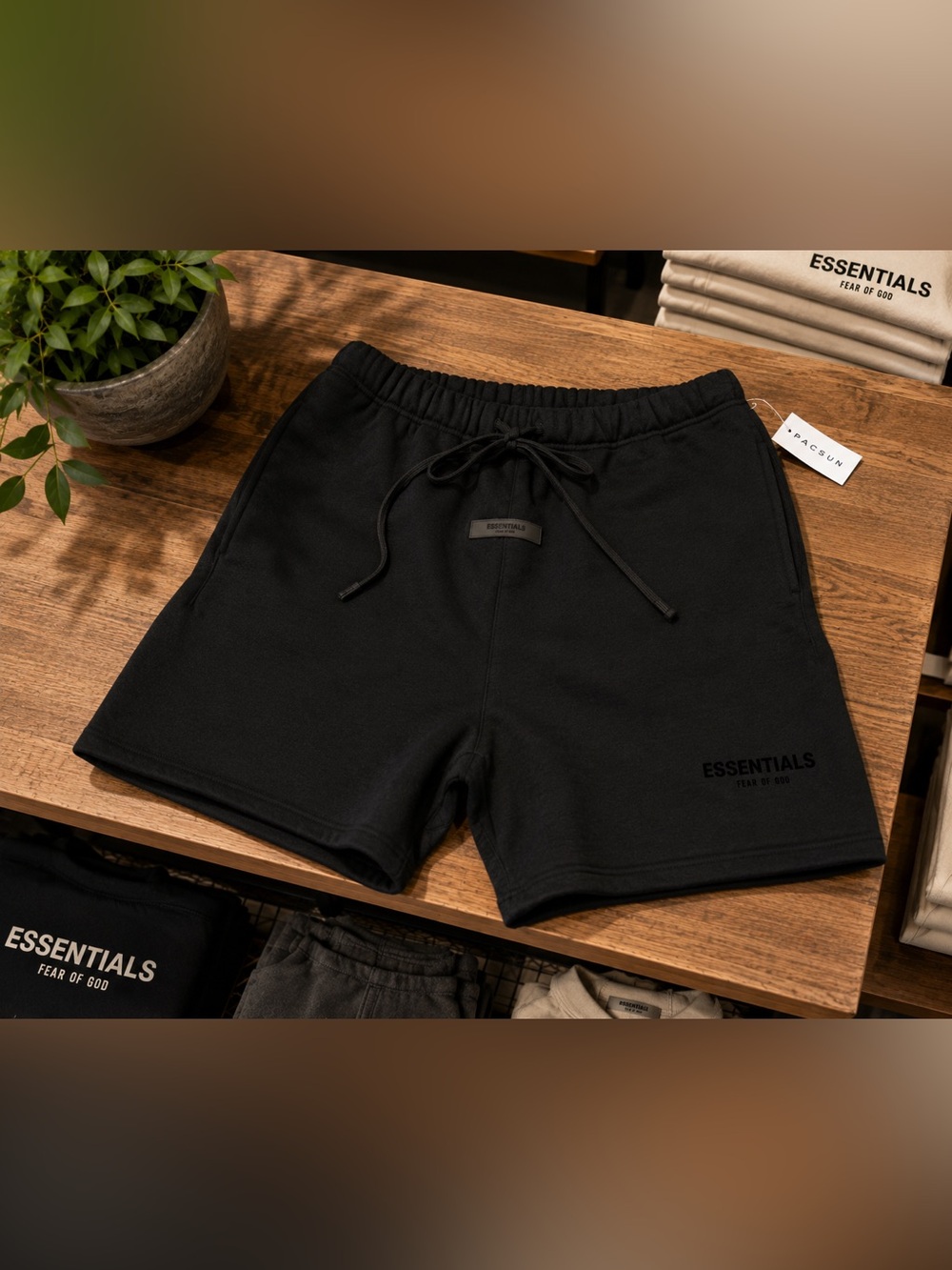 Essentials Fear of God Stretch Limo Black Draw String Shorts